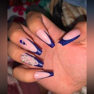 24pcs Long Coffin Blue Nails